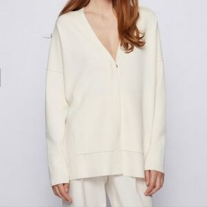 Hugo Boss C_Fevelin V-Neck Oversized Fit Cardigan In Open White